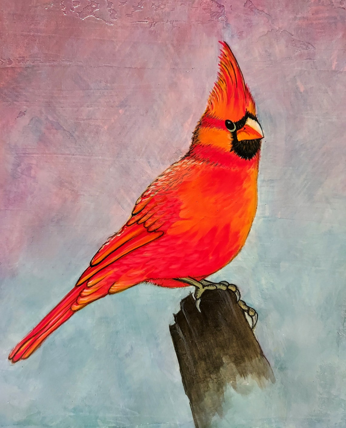 Cardinal Red Bird Original Painting Acrylic on Wood Panel Etsy