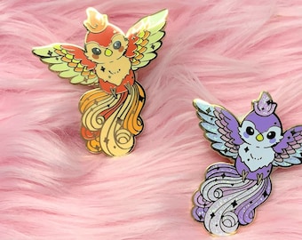 Cute Mythical Cryptid Creature Phoenix Hard Enamel Pin- Purple glitter version available as well