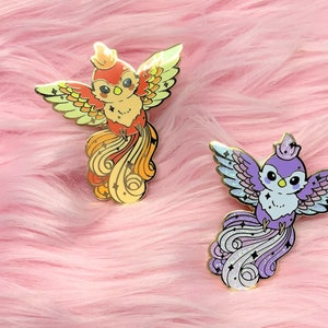 Cute Mythical Cryptid Creature Phoenix Hard Enamel Pin- Purple glitter version available as well