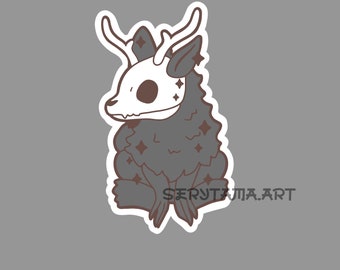Pegatina de criatura críptica mítica, monstruo ciervo, adorable y kawaii