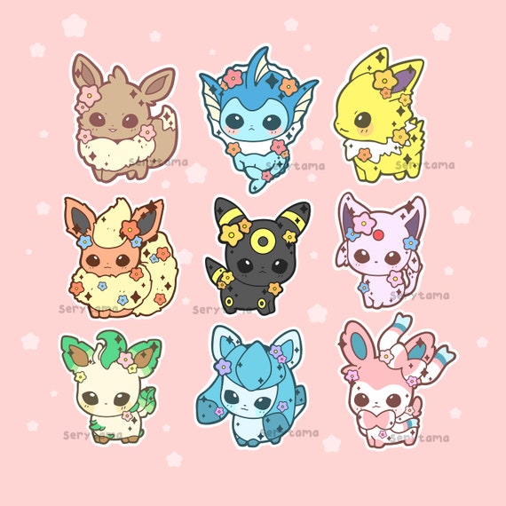 Stickers Cute and Kawaii Eeveelution Pokemon Stickers Eevee 