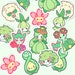 Cute Kawaii Grass Pokemon Stickers- Budew, Petilil, Lilligant, Roselia, Whimsicott, Shaymin, Cherrim, and Bellossom 