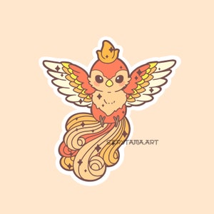 Adesivos fofos e kawaii de criatura mítica de pássaro fênix