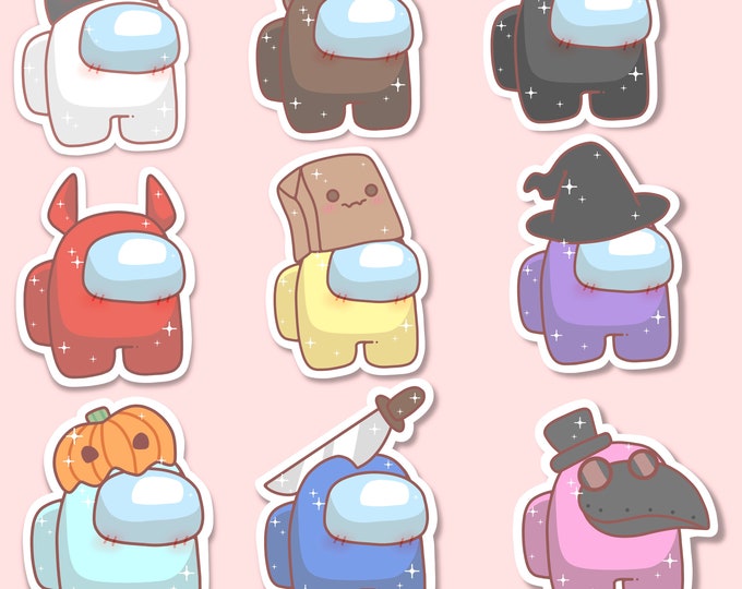 Kawaii Among Us Halloween Stickers: Waterproof Laminated Die Cut - Etsy