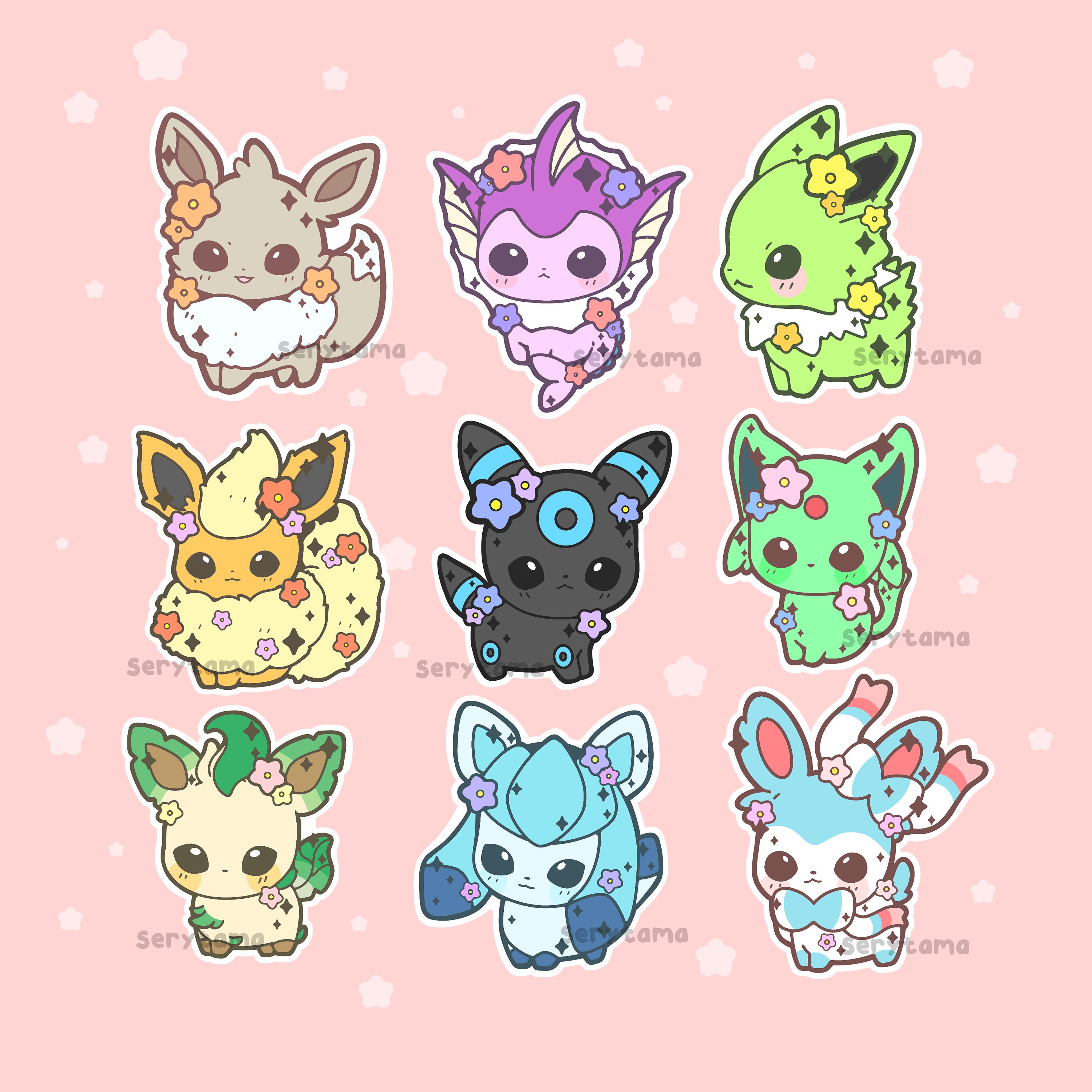 Stickers Cute and Kawaii Eeveelution Pokemon Stickers Eevee 