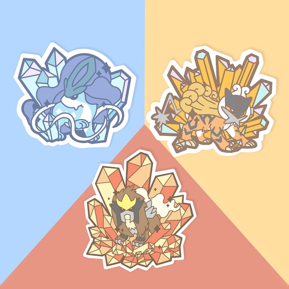 かわいいクリスタル犬、ライコウ、スイクン、エンテイのポケモン