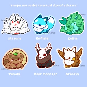 Pegatinas troqueladas Kawaii Mythical and Cryptid Creatures 2 (*Lea las descripciones de los listados para conocer los tamaños de las pegatinas*)