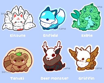 Kawaii Mythical and Cryptid Creatures 2 Die cut Stickers - (*Please read listing descriptions for sizes of stickers*)