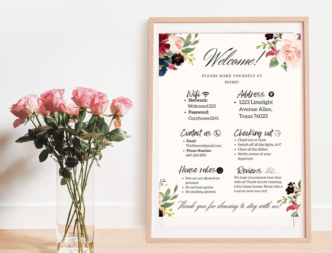 Floral Airbnb Signs Vacation Rental Printable Airbnb Etsy