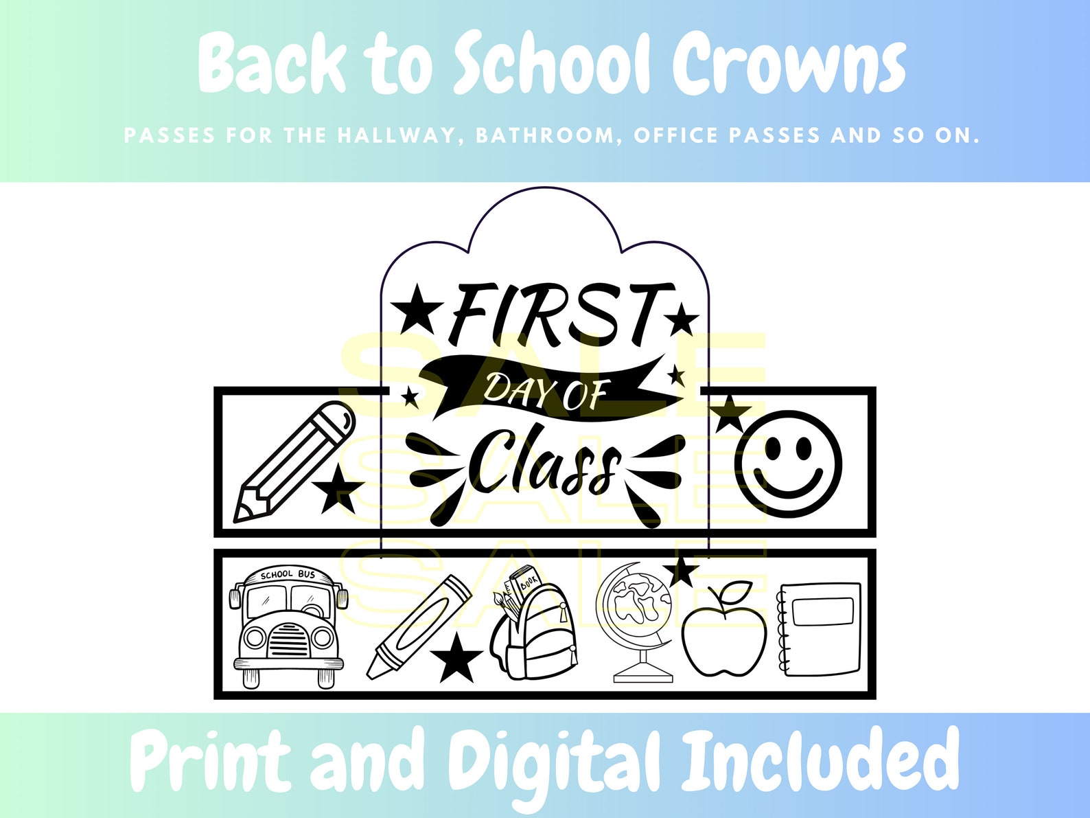 First Day of School Crown Printable First Grade First Day of - Etsy