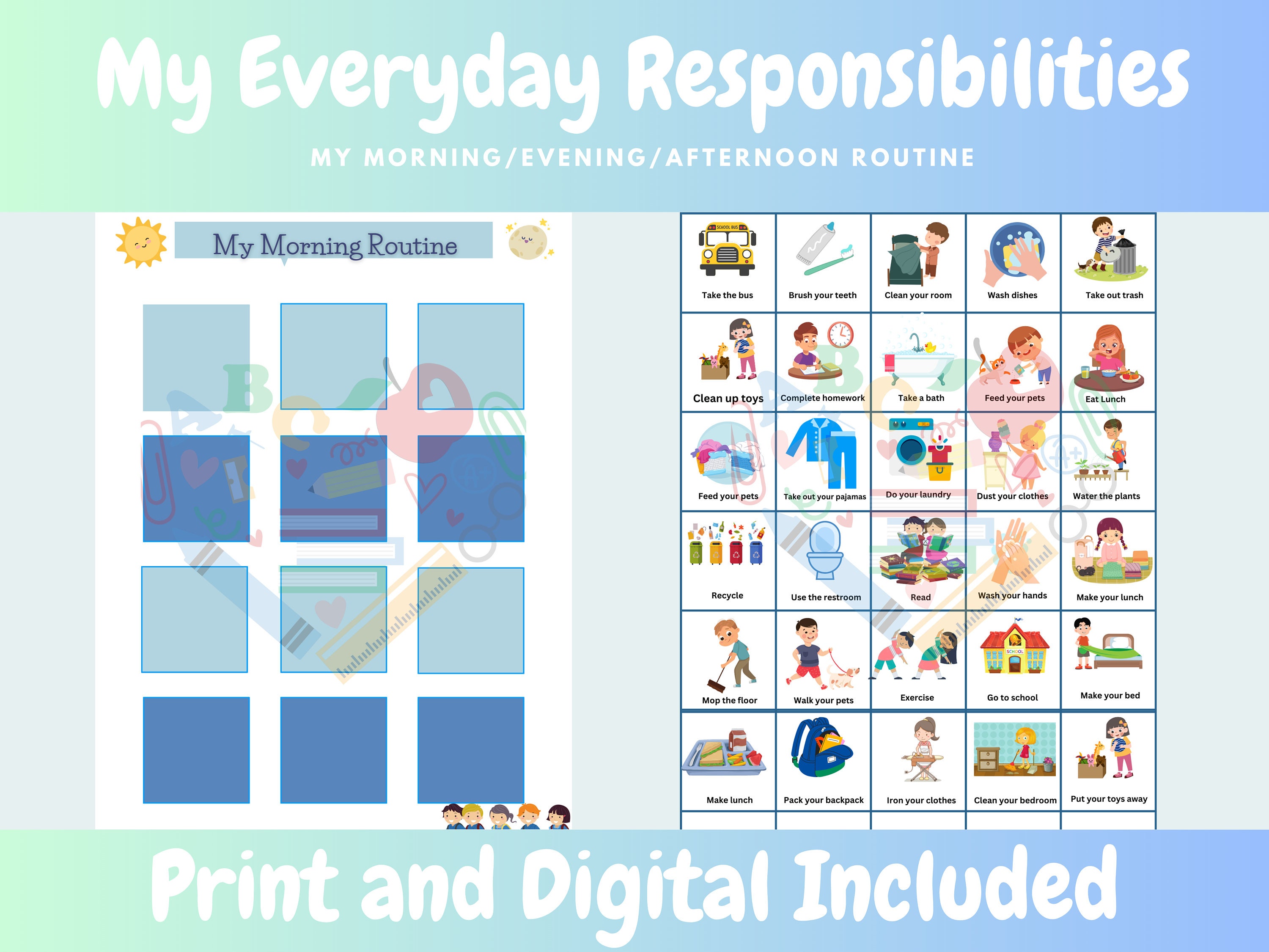 Weekly Kids Calendar Printable Visual Schedule Perpetual - Etsy