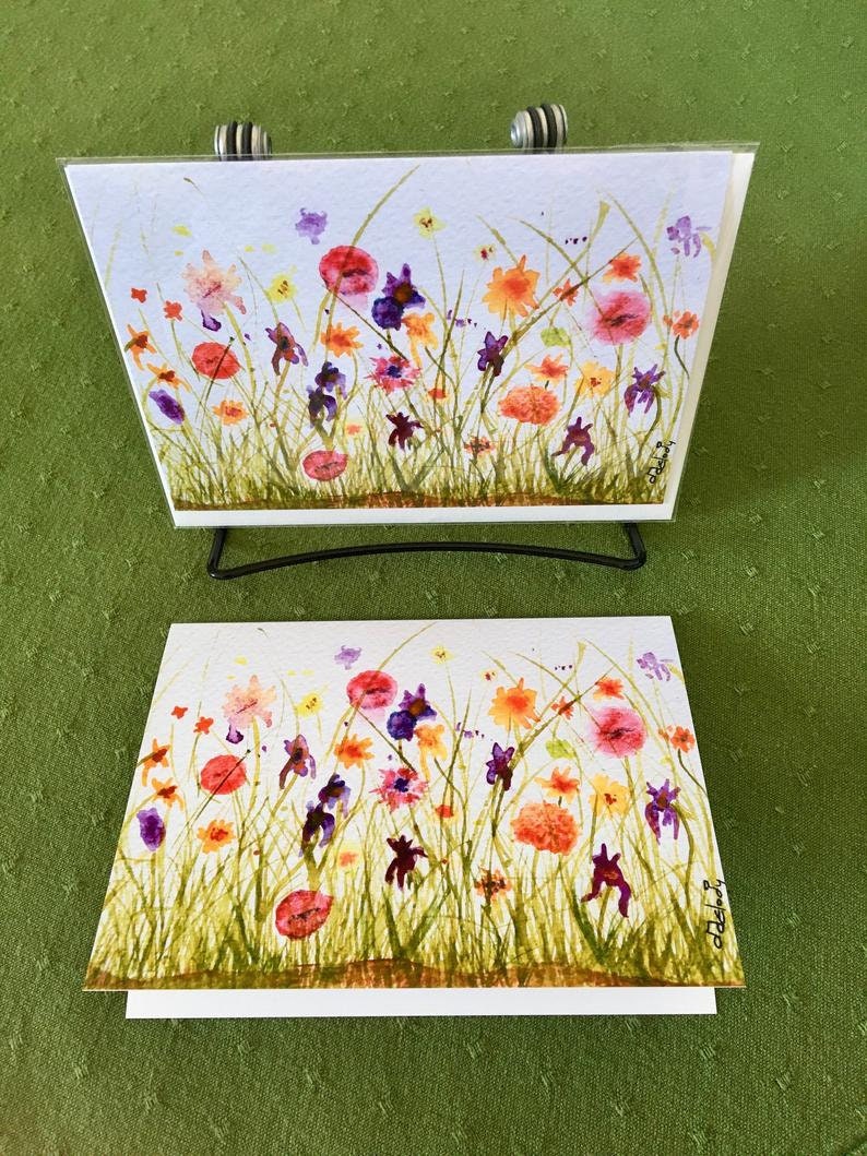 Set of 4 Watercolor Notecards, "superbloom", Floral 4 X 6 Notecards ...