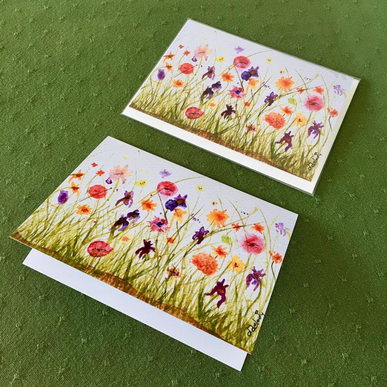 Set of 4 Watercolor Notecards, "superbloom", Floral 4 X 6 Notecards ...