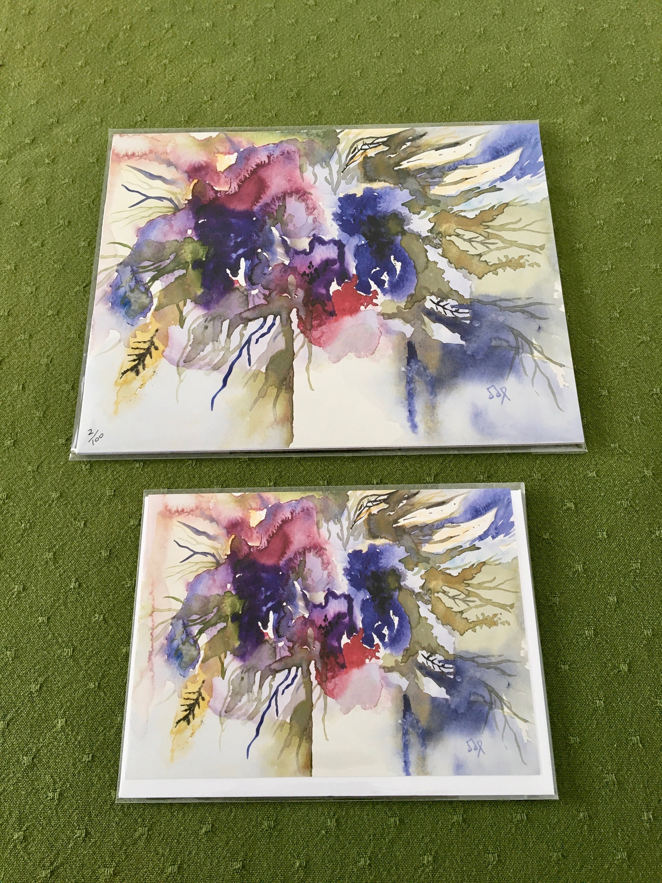 Set of 4 Watercolor Notecards,"irises", 5 X 7 Notecards, Set of 4 Blank ...