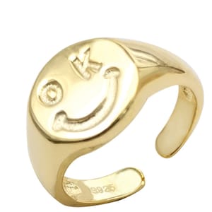 Smiley Face Gold Plated Ring, Gold Ring, Happy Face Ring, Trendy Ring, Gold Plated Ring, Adjustable Ring, Gold Smiley Ring,