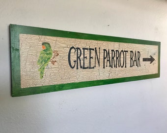 Parrot Bar, Parrot Lovers, Parrot Sign, Parrot decor, Parrot Bar Decor, Bar Decor, Wooden Bar Signs, Vintage Bar Signs,