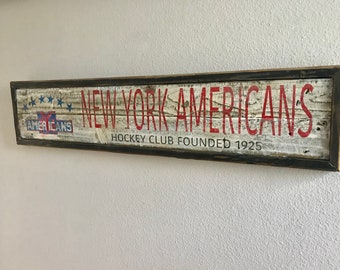 Vintage New York Americans Hockey Club Sign, Hockey Lovers Signs, Vintage Sports Signs, NY Hockey Fans, Rustic sports signs,
