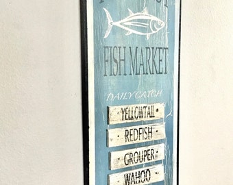 Personalized Old Fashioned Fish Market Sign, Nautical Rustic Sign, Seaport Village Sign, Man Cave, Vintage Fish Market, Catch of the Day,