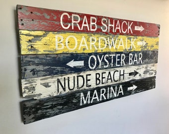 Coastal Beach Directions sign, Beach Decor, Beach House, Nautical Decor, Lake House, Nautical Gifts, Rustic Beach Signs, Distressed Sign