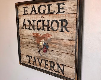 Eagle and Anchor Tavern Sign Wooden, Nautical Tavern Sign, Vintage Sign, Nautical Gifts, Tavern Sign, Rustic Pub Signs