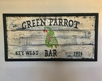 Personalized Green Parrot Bar Sign, Rustic Bar Signs, Key West Bars, Vintage Bar Signs, Red Parrot Bar, Iconic Bars, Home Bar Decor