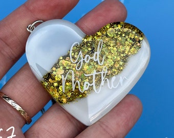 Resin Glitter Heart 'God Mother' KEYRING | God Mother Gift | Personalised Gift | Gifts for God Mother UK | Thank you Gift | Birthday Gift