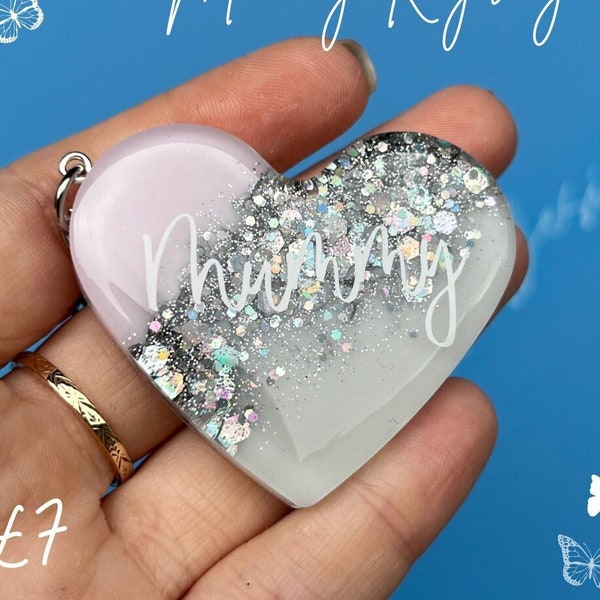 Resin Glitter Heart 'Mummy' KEYRING | Mothers Day Gift | Gift for Mummy | Personalised Gift | Gifts for Her | Mummy Gift | New Mummy Gift