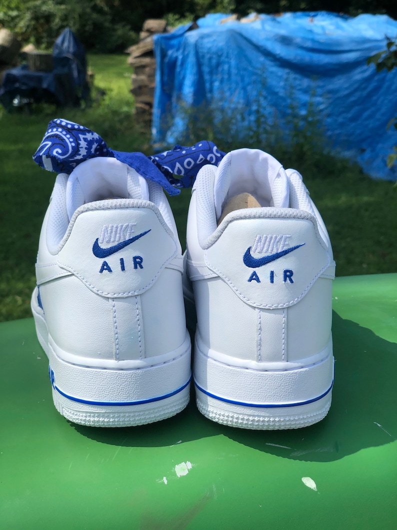 white air forces with blue bandana