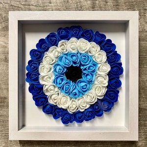 9” x 9” Handmade Evil Eye Nazar Boncuk Mal De Ojo Rose Flower Shadowbox - Free Gift with Purchase! Same Day Shipping!