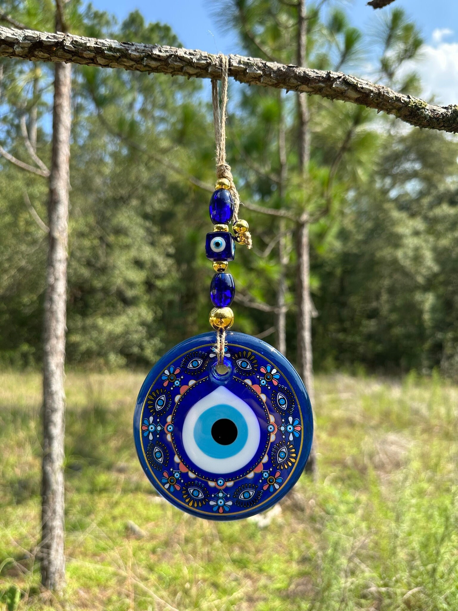 Wall Hanging Evil Eye Nazar Boncuk Mal De Ojo, Modern Boho Style Home Decor  -- Dainty Boho Floral -- Quick Ship!