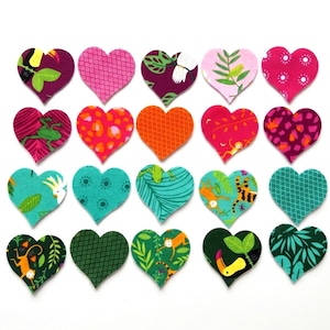 Jungle Fabric Heart Appliqués, 2 Inch Die Cuts, Nursery Quilt, Kids Craft Patches