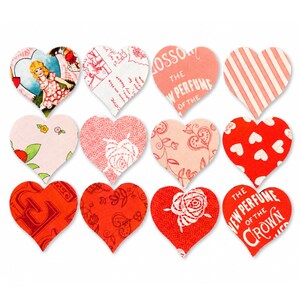Vintage Style Fabric Heart Appliqué Die Cuts, Valentine's Quilting Patches (Set of 12, 4")