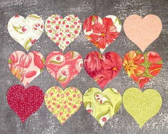 Floral FABRIC HEART SHAPED Applique Designs Die Cuts - For Quilting, Sewing, Arts, Crafts, Junk Journals, Slow Stitch and Scrapbooking