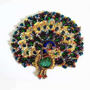 Rainbow Peacock Applique: Handmade Embroidered Sequin Patch