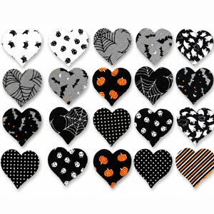 Halloween Fabric Hearts Appliqués, 20 Precut 2 Inch Quilt Die Cuts (Fusible Option)