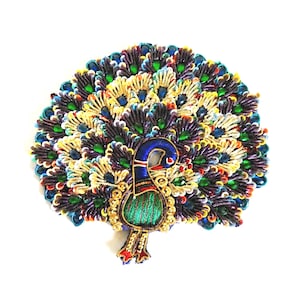 Large Rainbow Peacock Applique: 5" Handmade Embroidered Sequined and Beaded Patch