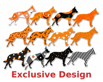 Exclusive Halloween Red Blue Heeler Appliqués, Australian Cattle Dog Fabric Die Cuts