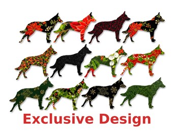 Christmas Blue Heeler Appliqués – Set of 12 Exclusive Australian Cattle Dog Fabric Die Cuts