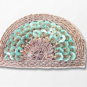 Mint Gold Sequin Appliques, 2 Inch Half Circle Patches, Boho Sew On Trim