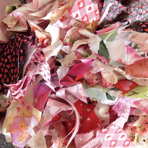 Valentine&#39;s Day Fabric Scraps -Pinks, reds - Use for Quilting, Sewing, Collage, Junk Journals, Mixed Media  and Scrapbooking - 1 lb&quot;