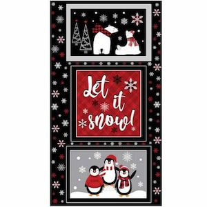 Flannel Fabric Panel Winter Comfort  Snow Panel Benartex Kanvas. Cute Polar Bears and Penguins for Panel Quilts, Tote Bags and Throw Pillows
