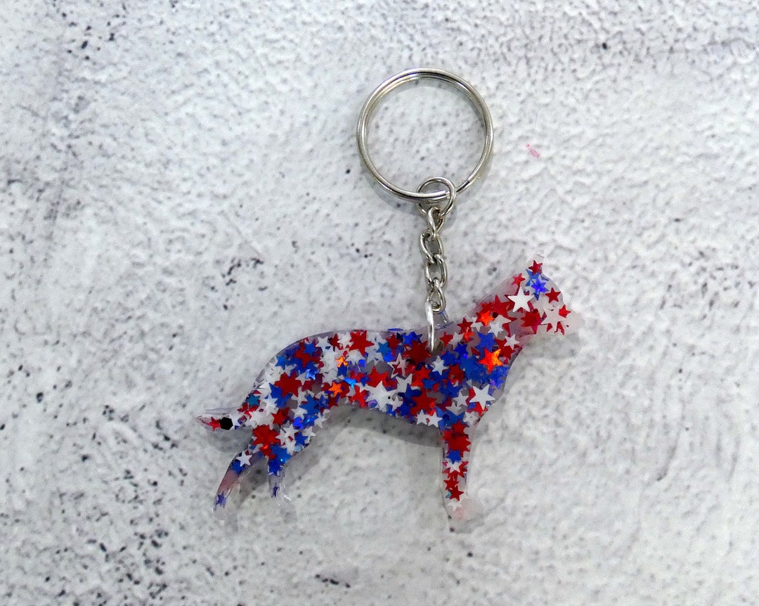 BLUE HEELER Australian Cattle Dog Epoxy Resin Key Chain Patriotic Dog