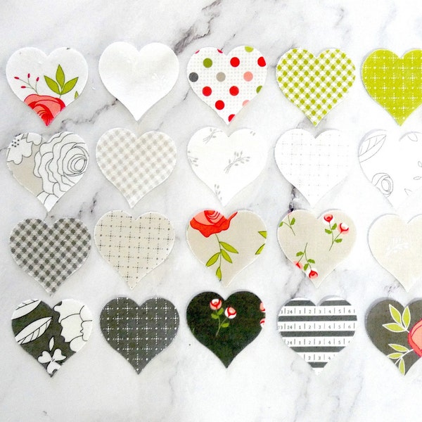 20 FABRIC HEART Die Cuts - 2 inches neutrals with a pop of color- Applique cut outs for Valentines Decor, Mothers Day and Heart Decor  A2