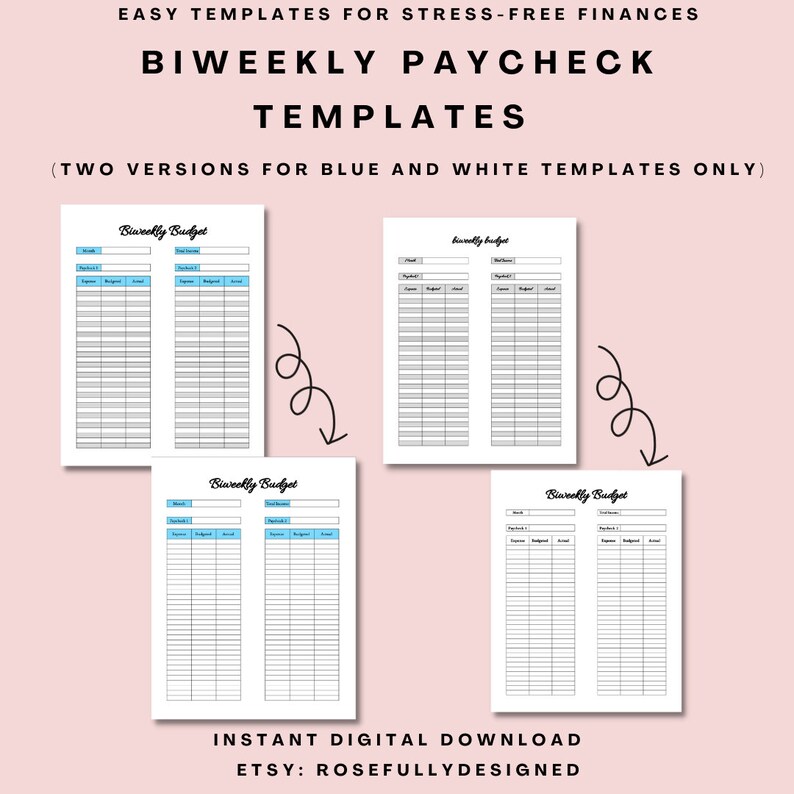 Bi Weekly Budget Template Paycheck Budget Template Printable Etsy