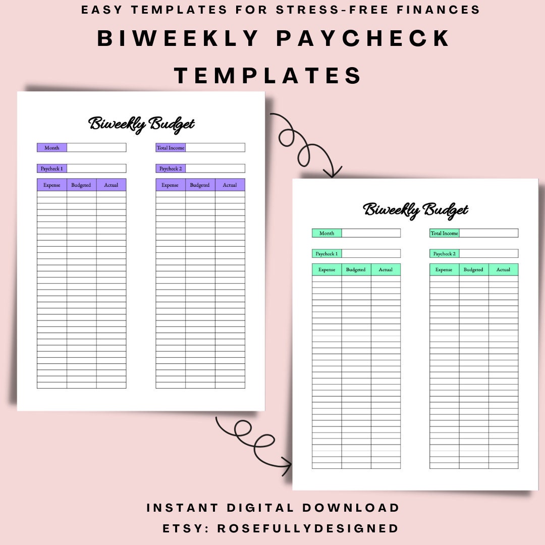Bi Weekly Budget Template Paycheck Budget Template Printable Etsy