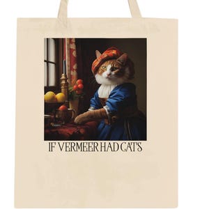 If Vermeer Had Cats Tote Bag | Funny Cat Art Canvas Bag | Classical Art Humor Gift | Museum Lover Tote | Art History Cat Lover Gift