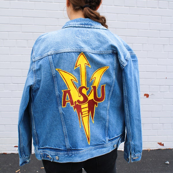 Custom College Painted Jean Jacket- College Game Day Apparel- Custom Graduation Gift- Gifts For Her- Jean Jacket Painting