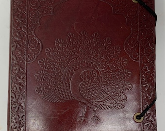 Notitieboekje met leren kaft "Peacock", vintage. Dagboek, schetsboek, tekenboek, notitieboekje, receptenboek, gastenboek, toverboek, leerboek