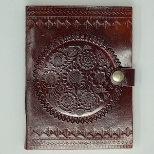 Quaderno con copertina in pelle "Flower Mandala", vintage. Diario, album da disegno, libro da disegno, libro dei sogni, libro delle idee, quaderno, libro in pelle