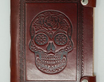 Libreta con tapa de cuero "Calavera", vintage: diario, cuaderno de bocetos, cuaderno de dibujo, libro de ideas, libro de recetas, libro de fotos, libreta, libro de cuero